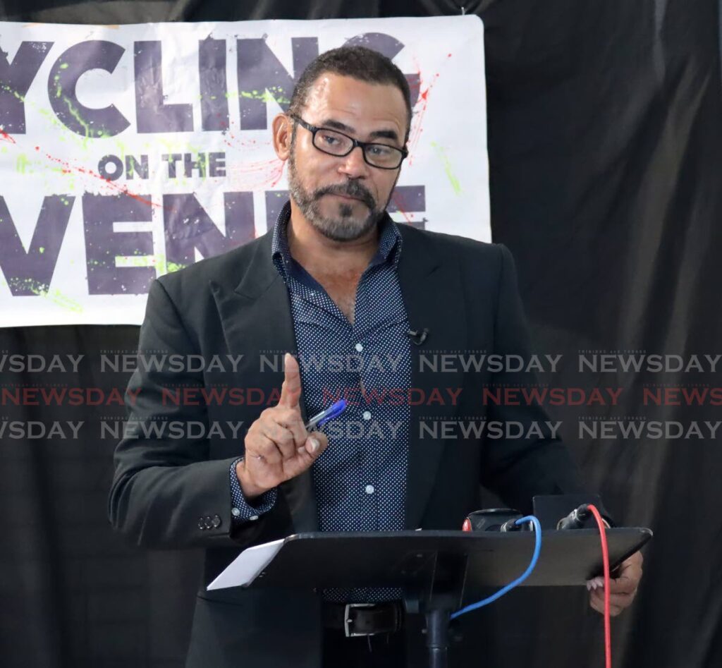 Cycling promoter Michael Phillips speaks during the launch of the 2023 Cycling on the Avenue, held at Mike’s Bikes, Ariapita Avenue, on Thursday. - ROGER JACOB (Image obtained at newsday.co.tt)