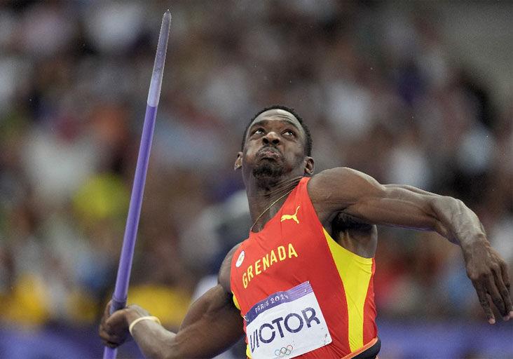 SET TO UNLEASH: Grenada’s Lindon Victor competes in the decathlon, javelin throw segment, in Saint-Denis, France, on Saturday. (Image obtained at trinidadexpress.com)